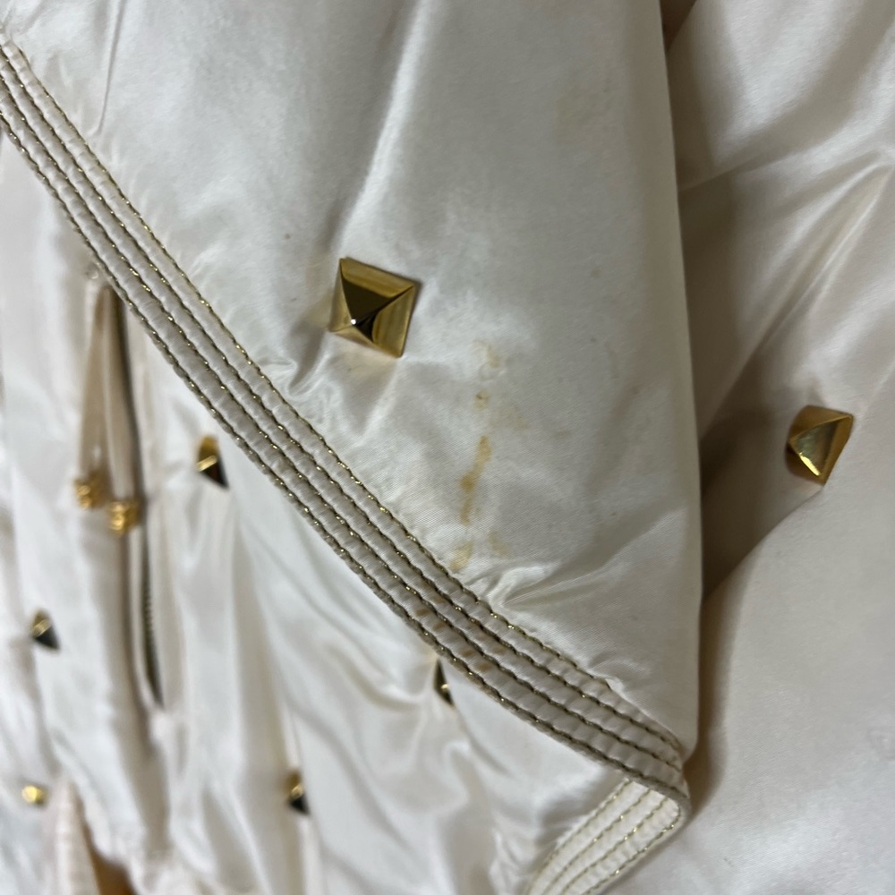 RARE ROBERTO CAVALLI VINTAGE IVORY GOLD STUDDED PUFFER JACKET SIZE L - Picture 9 of 12